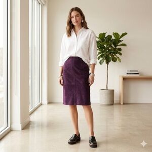 Vintage Danier 1990s Purple Suede High-Waist Pencil Skirt - US 8 (Medium)
